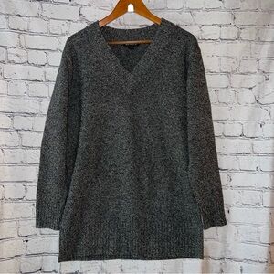 Athleta Vital V-Neck Tunic Oversized Black Marled Sweater Cashmere Wool Blend